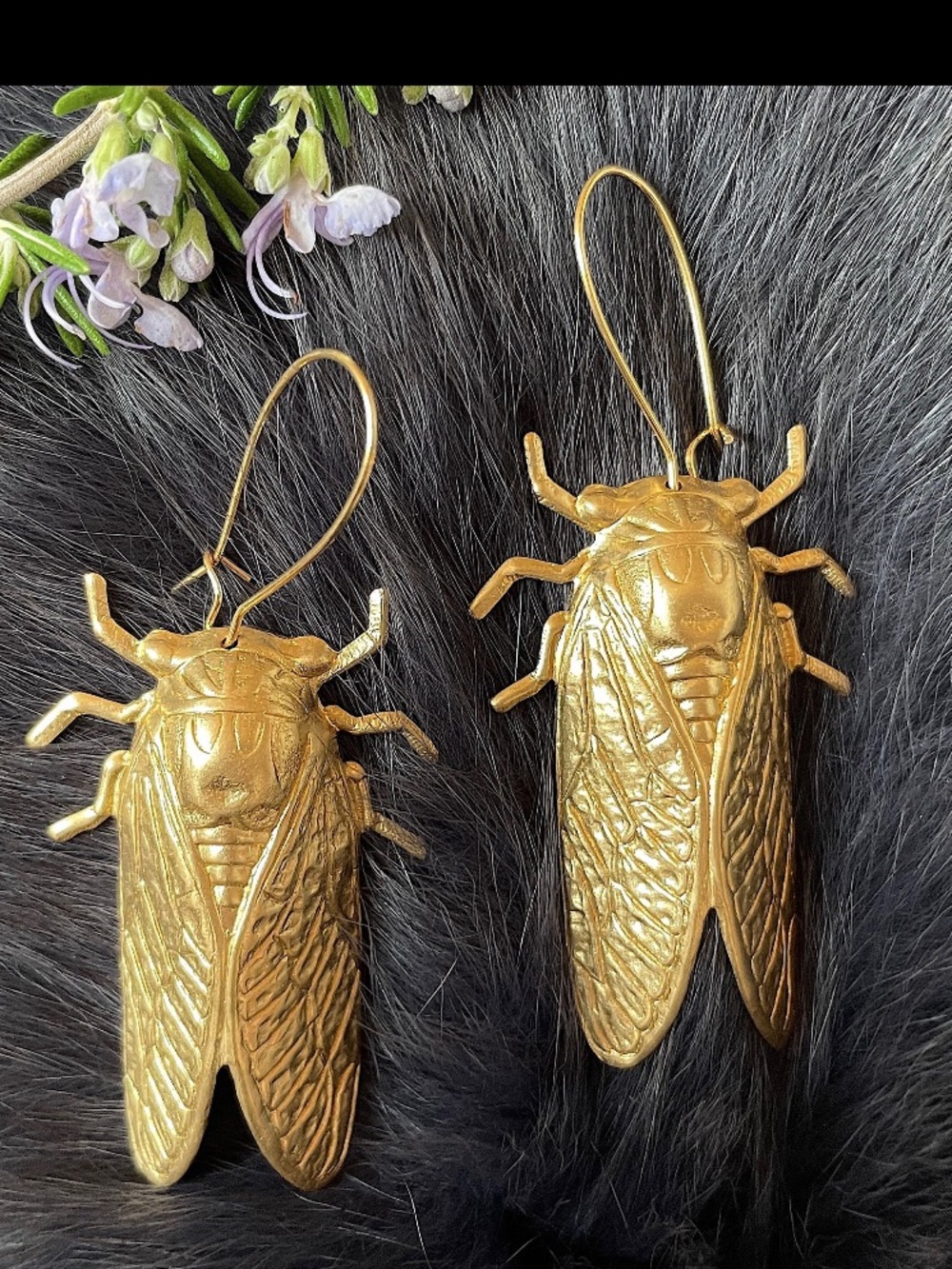 Giant Statement Piece Cicada Gold Plated Brass Pierce Earrings